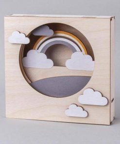 Holzbausatz 3D Motivrahmen mit Regenbogen und Wolken